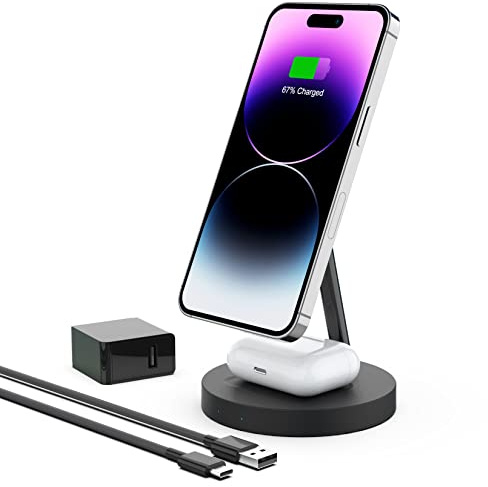 Boaraino Magnetisches Kabelloses Ladegerät, 2 in 1 Wireless Charger Kompatibel mit iPhone 17/17 Pro/17 Pro Max/16/15/14/13/12, for AirPods 2/3/4/Pro/Pro 2