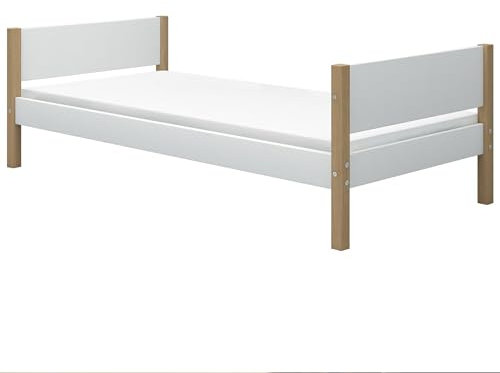 Flexa NOR Kinderbett 200x90 cm | Eignet für Kinder ab 3 Jahren, die dem Juniorbett entwachsen sind | Mit Kopf- und Fußteil ausgestattet (Farbe: Weiß und Naturholz)