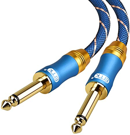 EMK 6,35 mm Gitarren Kabel, Mono TS 6,35 mm Audio Jack Instrumentenkabel | 6,3 mm klinke auf 1/4 klinkenkabel Nylon geflochten Gitarrenkabel für E-Bass, Lautsprecher, Verstärker usw (2 m)