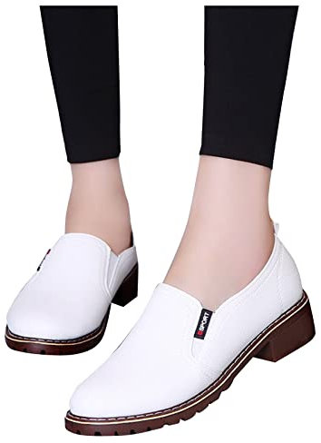 LLDG Damen Lederschuhe Elegant Klassische mokassins Bootsschuhe Mary Jane Schuhe Low top Halbschuhe Slip on Bootsschuhe Bequeme Atmungsaktive Schlupfschuh Freizeitschuhe Wanderschuhe, Weiß, 40 EU