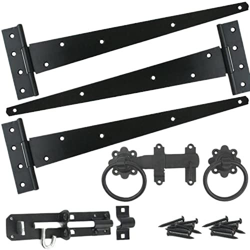 Haven Heritage Gate Hinge Kit Fitting Set 16 Hinges Brenton Bolt Ring Latch Wooden Gate Black