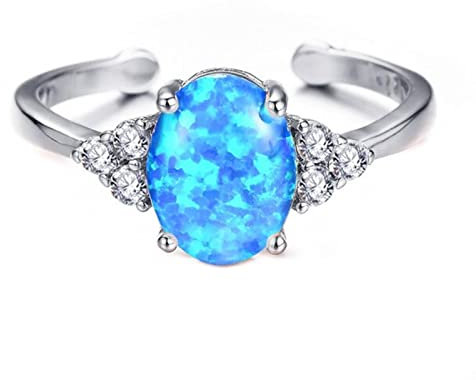 Netter Weiblicher Blauer Weißer Opal-Ring-eleganter Zirkon-justierbare Hochzeits-Ringe Für Frauen-modischen Brautsilber-Farben-verlobungs-Ring