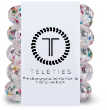 TELETIES - Tiny Spiral Hair Coils - For Kids & Super Thin Hair - Mini Phone Cord Ponytail Holder for Braid Ends - Strong Grip, No Rip, Water Resistant, No Crease - Tiny 5 pack - Party People