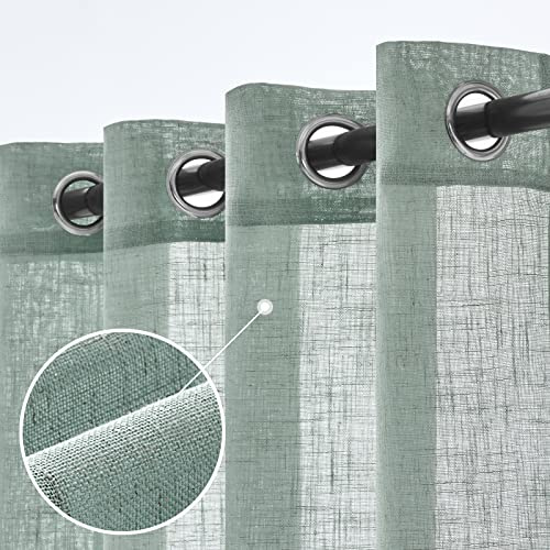 Woaboy Leinen Gardinen Vorhänge Wohnzimmer Halbtransparent mit Ösen Stores Gardine Leinenoptik Schlafzimmer Modern Ösenvorhang Schlaufengardinen 2er Set 140x225cm (BxH) Blau