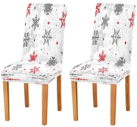 Weihnachten Schneeflocken Esszimmer Stuhlhussen Schonbezüge 4er Set Schneemann Winter Weihnachtsmann Abnehmbare Stretch Stuhlhussen Protector Spandex Waschbar Küche Parsons Stuhlbezug für Esszimmer Ro