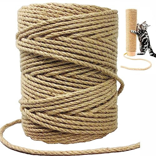 Sisal Rope for Cat Scratcher,Rope for Cat Scratch Post 1/4in 164Ft Jute Twine for Scratching Post Repairing, Recovering or DIY