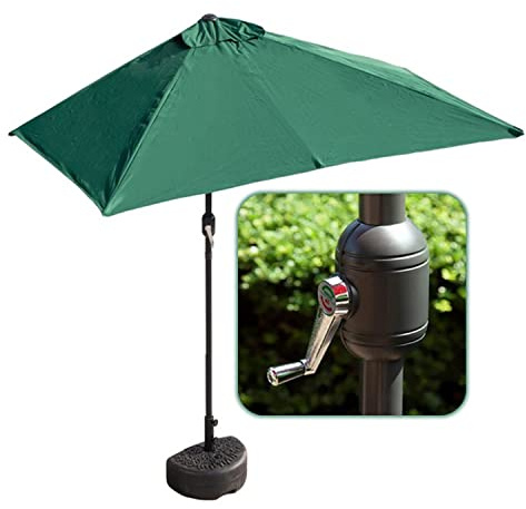 Sonnenschirm Balkon/Terasse Halbschirm, Handkurbel UV-Schutz 50+, Rechteckig 200 x 100 cm / 250 x 130 cm mit Halbrund Schirmständer(Green+Base,200x100cm)
