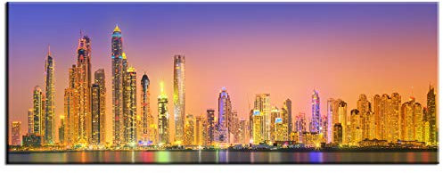 DECLINA, Cuadro Aluminio, impresión sobre Alu-dibond, marco de fotos decorativo, cuadro de aluminio decorativo panorámico Dubai, 80 x 30 cm