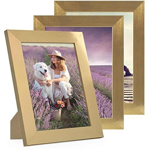 PHOTOLINI Bilderrahmen 15x20 Gold, 3er Set breite Bilderrahmen 20x15 Holz MDF, Picture Frame mit Acrylglas 15 x 20 cm zum Aufhängen & Aufstellen, Rahmen 15x20 mit Zubehör