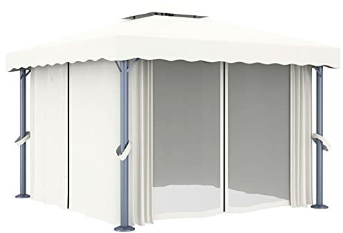 Homgoday Pavillon mit Vorhängen & LED-Lichterkette Gartenpavillon Partyzelt Festzelt Gartenzelt Gartenpavillon Bierzelt Zelt Wasserdicht -UV-Schutz 3x3 m Cremeweiß