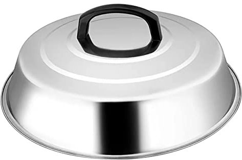 Stainless Steel Pot Lid Household Tools Grilling Meat Tool Spill Proof Lid Bacon Cooker for Microwave Steam Dome Lid for Pots and Pans Stainless Steel Steamer Pot Grill Dome Cover-38CM