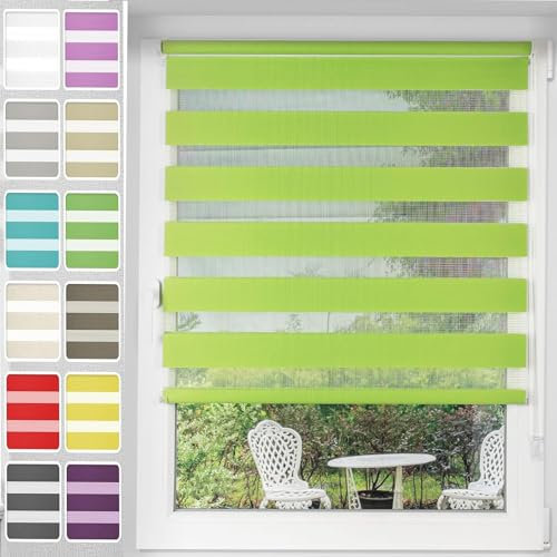 Doppelrollo klemmfix Verdunkelungsrollo, 110 x 150 cm innen lichtdurchlässig & verdunkelnd, Fensterrollo für Fenster & Türen mit Bohren Klemmfix für Fenster & Tür, Grün