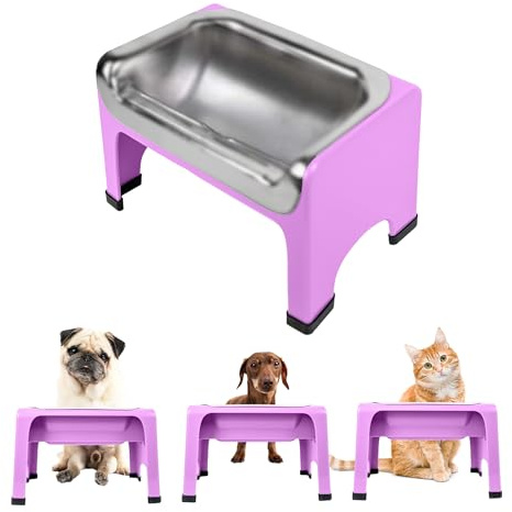 Fluff Trough 7.25 Inch Tall Elevated Dog Bowls Stainless Steel Raised Dog Bowl with Stand Holds 2 Cups Pet Food Vet Recommended, Dishwasher Safe Feeder Station