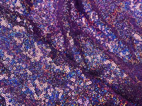 Tessuto con mini paillettes da 3 mm, elasticizzato in 1 direzione, larghezza 130 cm, paillettes scintillanti, lilla iridescente (venduto al metro)
