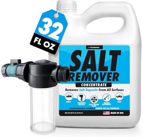 Durabasics Salt Remover Concentrate Kit - Ultimate Boat Salt Remover for Boats & Marine Engine Flush - 32 OZ with Hose Applicator - Perfect for Outboard Motor Flush & Washing Salt Deposits Away