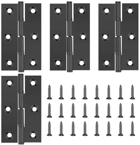4 Pack Door Hinges Stainless Steel Folding Bifold Butt Cabinet Hinges Black Door Hinges with Screws for Door, Furnitures, Wooden Boxes, Windows, Cupboard, Dressers 70 x 40mm