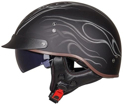 Jethelm Retro Motorrad-Halbhelm Für Männer Frauen,Roller-Helm Halbschalenhelm Brain-Cap Helm Mit Visier Offener Scooter-Helm Sturzhelme ECE Zulassung ABS-Schale Moped-Helm 4,XXL:63-64CM