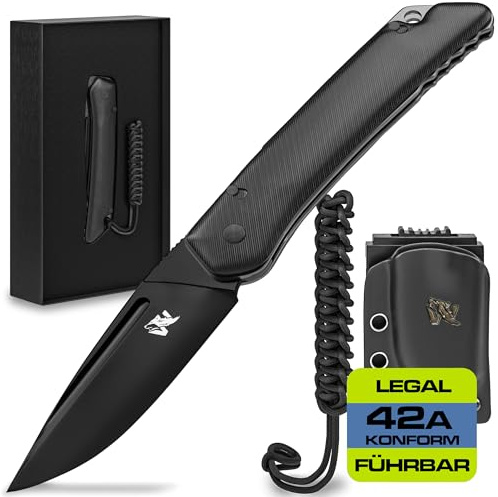 Wolfgangs CULTRO Zweihandmesser aus D2 Stahl und Ebenholz-Griff - Legales Klappmesser für Outdoor und Survival - inkl. Leder Holster