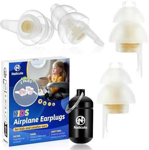Naiicute Kinder Ohrstöpsel zum Druckausgleich im Flugzeug 2 Paar, ab 6 Jahr | Wiederverwendbarer, hilft Druck und Ohrenschmerzen beim Fliegen zu vermeiden, 25 dB Filter Lärm, Erwachsene Kleinen Ohren