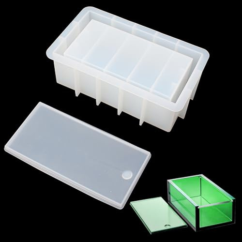Domino Box Mold with Lid, Silicone Rectangle Large Mold Mould Container Set for Resin Dominoes Chess Tissues Napkin Storage Case, DIY Crafts Jewelry Holder Casting