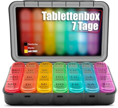 BigDean Tablettenbox 7 Tage luftdicht & lebensmittelecht – Medikamentenbox Morgens, Mittags, Abends & Nacht