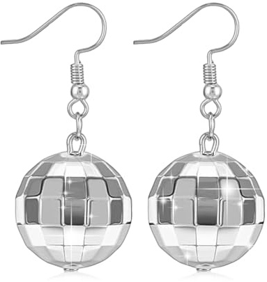 Ymapinc Discokugel Ohrringe,Discokugel Accessoires 70er Jahre Outfit Damen Disco Ball Earrings Light Up Silber für Damen Mädchen Retro Disco Thema Party Kostüm Zubehör Motto Party
