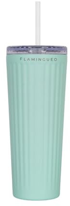 Flamingueo Termo 0,8L - Botella Agua Acero Inoxidable - Vaso Termico - Con Pajita - Bebidas Frías 24h y Calientes 10h - Taza Termica - Aguamarina