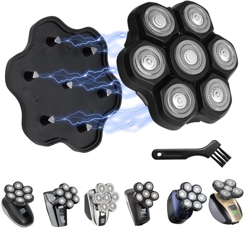 7D Elektrisch Rasierkopf, Magnetische Schwebender Ersatzrasierkopf für Glatzen Rasierer Herren, Universal Kopfrasierer Glatze Wasserdicht 7 Kopf, Nass und Trocken Glatzenrasierer Rasierköpfe