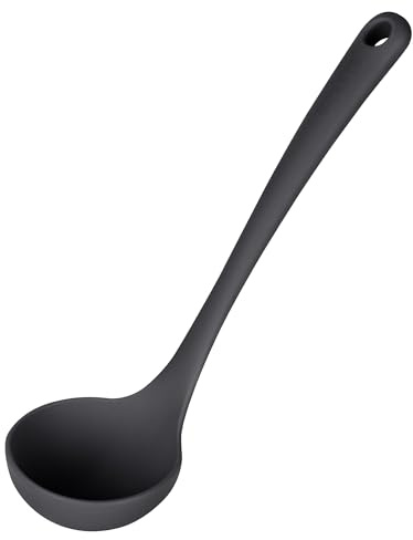 U-Taste 27 cm kleine Suppenkelle aus Silikon: 315℃ hitzebeständiger antihaft tiefer Servierlöffel, weiches Kochutensil mit rutschfestem solidem Griff zum Mischen von Saucen Eintopf Soße (Schwarz)