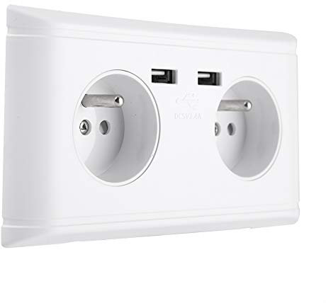 Prise Murale WORTHER Double Prise et Double Port USB Design pour Maison Bureau Restaurant Hôtel Adaptateur Compact et Sécurisé
