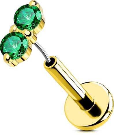 OUFER 18G Or Percing Au Nez Sans Filetage Nose Ring Acier Inoxydable 316L Piercing Oreille Cartilage Transparente Vert CZ Helix Earring Lip Stud pour Femme 6/8 mm