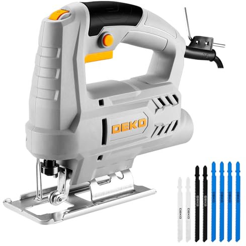 Electric Jigsaw Tool: DEKOPRO 400W Power Jig Saws Jigsaws Wood Cutter Machine, 6 Variable Speed 0-3000 SPM, ±45°Bevel Cutting Cut Blades, with 8 PCS Sawblades for Wood, Metal, Plastic