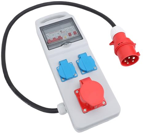 Water Proof Power Distribution Box, Portable Industrial Grade with Safety Functions for Construction Sites, Indoor Outdoor Use, 5 Pin Industrial Plug