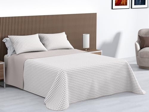 Kimbatex Colcha Bouti Estampada 100% Microfibra Termosellada, Diseños EOS, Talia y Nereida, Reversible con Fundas de Cojín (EOS Beige, Cama 150cm 250x260cm + 2 Cojines)