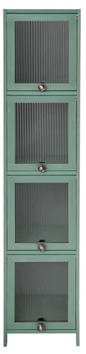 Hanmorfarbi 4-StöCkiger Bambus-Aufbewahrungsschrank Mit KlapptüRen – 30 * 33 * 140cm Kompakter Eckschrank, Geeignet FüR Badezimmer, KüChe Und Wohnzimmer (Grün)