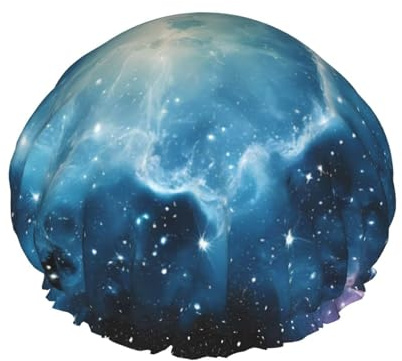 Green Blue Purple Galaxy -Print Extra Large Waterproof Shower Cap-Double Layer Protection For Long/Curly Hair