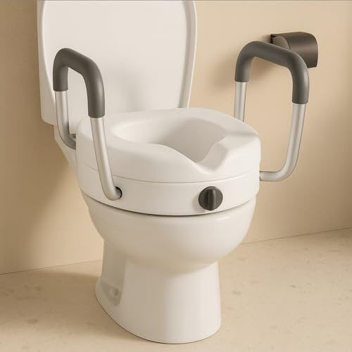 Raised Toilet Seat with Handles | 4.7” Raised Toilet Seats for Elderly & Seniors | Toilet Seat Riser for Disabled & Post-Surgery Recovery