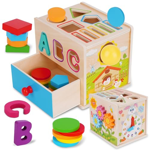 FCSONU Barn Montessori leksak från 1 2 3 år, pojkar flickor, trä motorikleksak från 1 år, färg form sorteringsspel lek, barnleksaker från 2, jul, födelsedag, present för baby