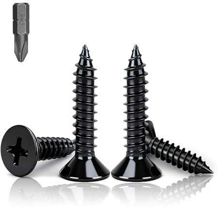 PDKKFF 80 Piezas Tornillos Autorroscantes para Madera M4x20mm, Tornillos Cabeza Plana Cruzada de Acero al Carbono Negro para Muebles, Bricolaje y Proyectos de Carpintería