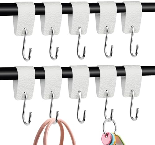 YUUTIAL S Haken mit Lederschlaufe 10 Stück,Kleiderstange Fensterhaken Weiß | Für Küche,Schrankaufhängung,Bad,Schlafzimmer & Wohnzimmer,Fensterhaken,Garderobenhaken,Hosenhaken,zum Einhängen