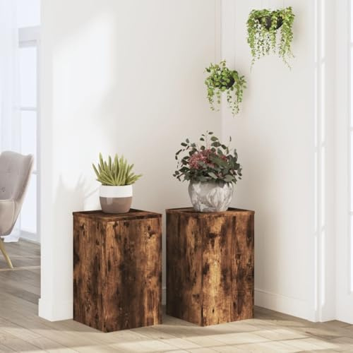 HaoChrymec Portavasi 2 pezzi, in Legno Ingegnerizzato, Design Moderno, Supporto per Piante, Fioriera da Esterno, per Interni e Balconi, Colore Rovere Affumicato, 30x30x50 cm