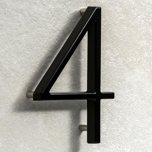 House Signs Direct Floating 3D Metal House Number, 5 Inch, Black, Number 4 | Weatherproof 5-inch floating door number with waterproof finish and easy-install spacers, zinc alloy finish.
