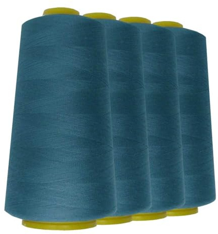 Schneidereibedarf Werner - 4 Rollen/Konen Overlock-Nähgarn/Overlockgarn - Polyester, 40/2 Stärke, 2743 Meter / 3000 Yards, für Näharbeiten, Quilten, Patchwork, Kleidung (türkis (856))