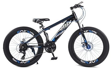Zonix 24 Zoll Mountainbike für Jungen – MTB mit Shimano 21-Gang Schaltung, Scheibenbremsen vorne & hinten, Stahlrahmen, All-Terrain Reifen - Blau