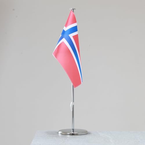 Bandiera da tavolo Norvegia – Bandiera nazionale rappresentativa per interni cromata 42 cm