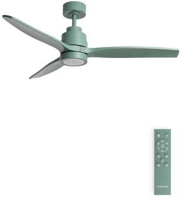CREATE / WINDSTYLANCE M/Ventilatore da soffitto ABS con luce verde sage con telecomando/ 40W, Silenzioso, Ø132 cm, 6 velocità, temporizzatore, estate-inverno, doppia altezza, motore DC