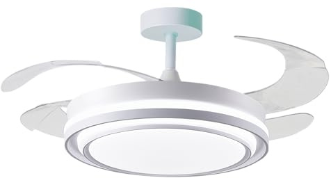 BEL AIR HOME - Ventilador de Techo NIKOS Motor DC Aspas Desplegables Retráctiles Luz LED 36W 3000K/4000K/6500K Mando a Distancia Eficiencia Energética Diseño Moderno Blanco 50x50x35 cm