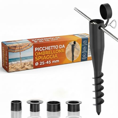 Kamelio Manguito de Suelo para sombrilla de Playa con Adaptador Ø25-45 mm – Soporte para Parasol, Anclaje de Tierra, Base roscada y Espiga para césped