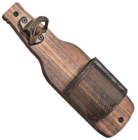 Abrelatas de pared de diseño contemporáneo con respaldo de madera para espacio de entretenimiento, abridor de hierro fundido resistente