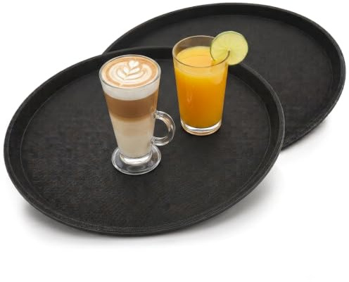 Bandejas para Servir Comida Pack de 2, Bandeja Camarero 40,5 cm | Antideslizantes, redondas y negras. Ideales para bar, restaurante y hostelería. Aptas para lavavajillas.